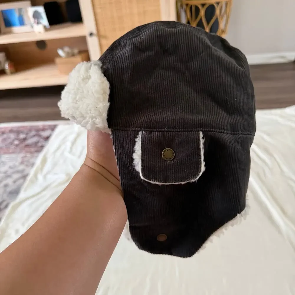 NWT Janie & Jack Gray Corduroy Sherpa Trapper Hat 4 - 5 years Winter